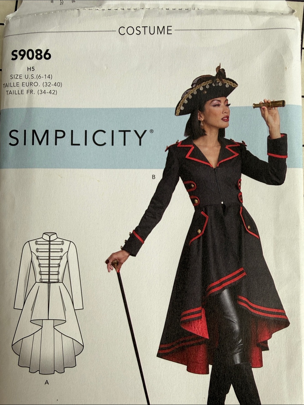 Simplicity S9086 Steampunk Pirate Coat Costume Pattern H5 Sz 6-14 UNCUT